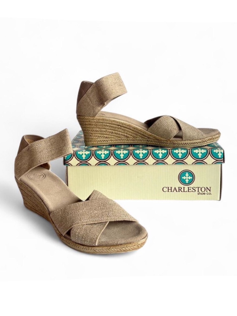 Cannon Core, Linen Wedge Sandals in Light Brown